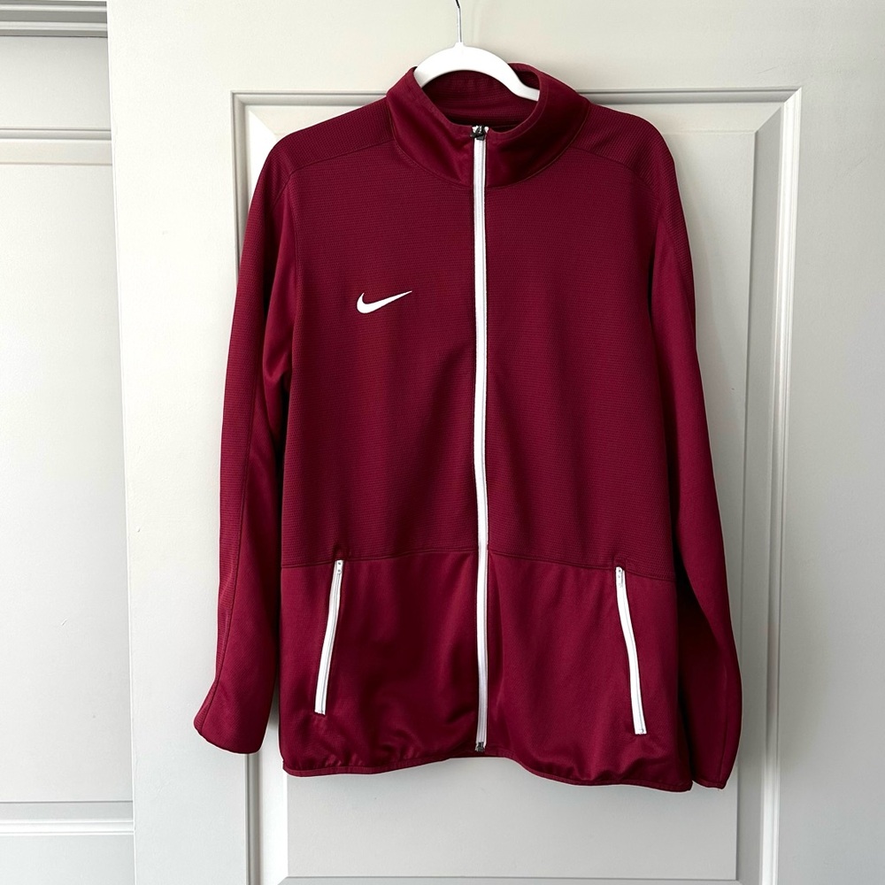 Nike Womens Zip Front Cabernet Red Athletic Jacket Pockets Lightweight SZ XL